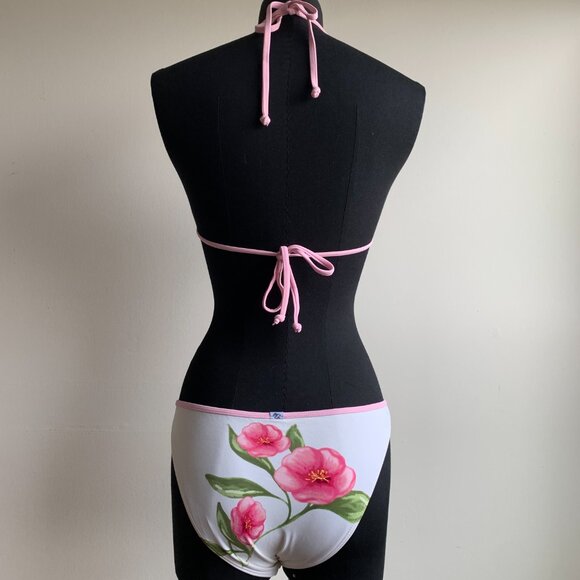 Billabong surf BLUE CRUSH era Vintage White & pink floral triangle set RARE - Picture 6 of 7